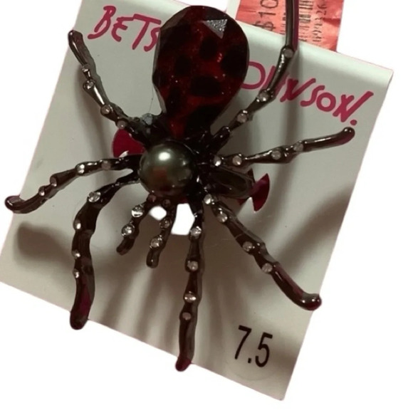 BETSEY JOHNSON Halloween Crystals Black & Red Black Widow Spider Sz 7.5 NEW NWT - Picture 1 of 4